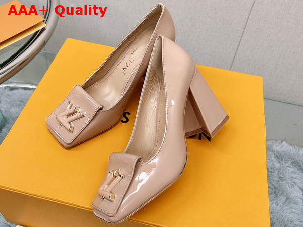 Louis Vuitton Shake Pump in Nude Patent Calf Leather High Block Heel Replica