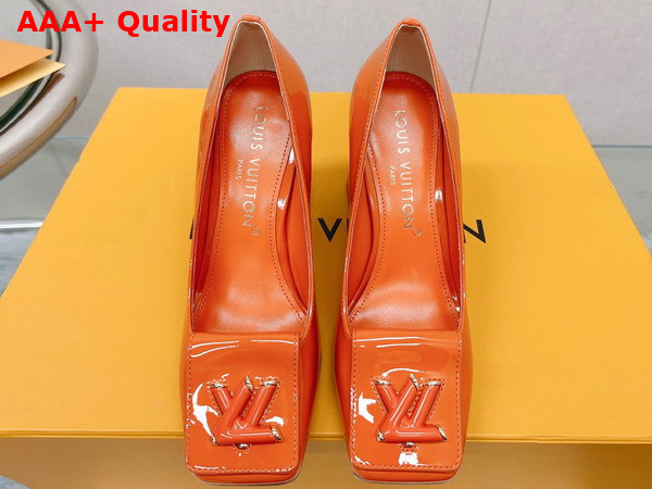 Louis Vuitton Shake Pump in Orange Patent Calf Leather High Block Heel Replica