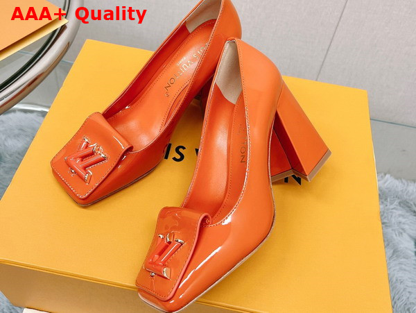 Louis Vuitton Shake Pump in Orange Patent Calf Leather High Block Heel Replica