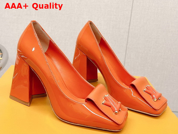 Louis Vuitton Shake Pump in Orange Patent Calf Leather High Block Heel Replica