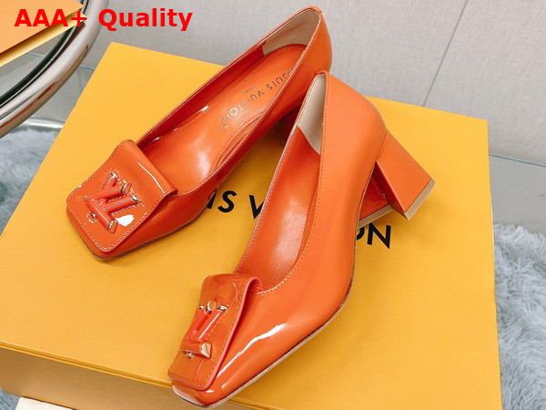 Louis Vuitton Shake Pump in Orange Patent Calf Leather Low Block Heel Replica