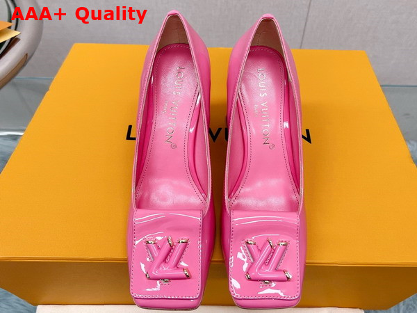 Louis Vuitton Shake Pump in Pink Patent Calf Leather High Block Heel Replica