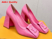 Louis Vuitton Shake Pump in Pink Patent Calf Leather High Block Heel Replica