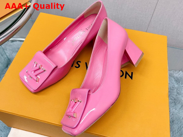 Louis Vuitton Shake Pump in Pink Patent Calf Leather Low Block Heel Replica