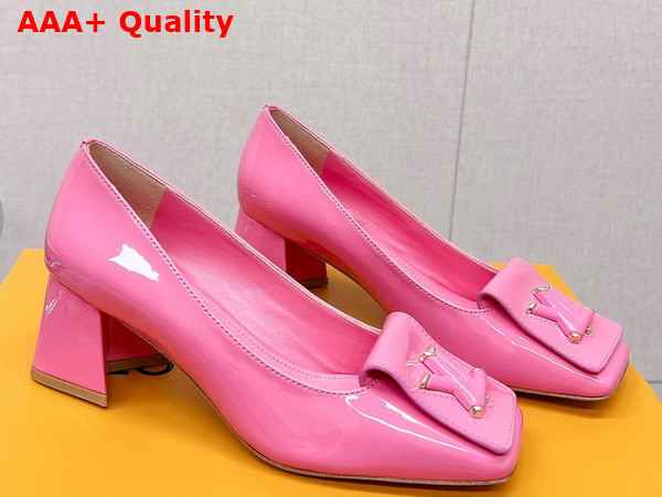 Louis Vuitton Shake Pump in Pink Patent Calf Leather Low Block Heel Replica