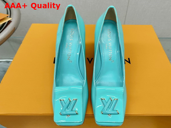 Louis Vuitton Shake Pump in Vert Deau Patent Calf Leather High Block Heel Replica