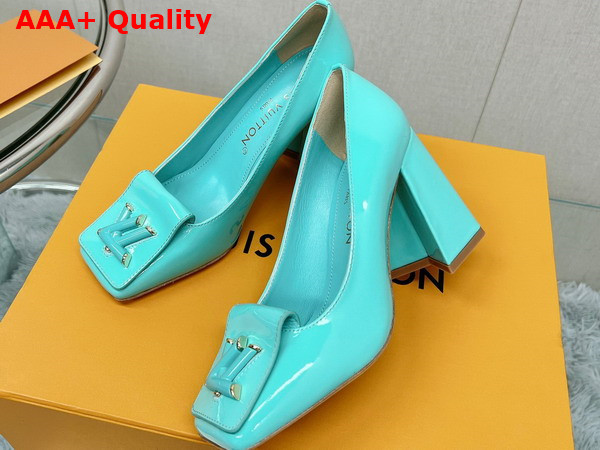 Louis Vuitton Shake Pump in Vert Deau Patent Calf Leather High Block Heel Replica