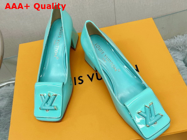 Louis Vuitton Shake Pump in Vert Deau Patent Calf Leather Low Block Heel Replica