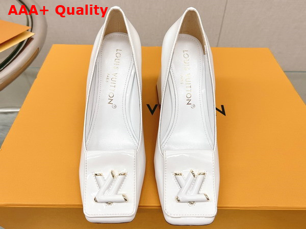 Louis Vuitton Shake Pump in White Patent Calf Leather High Block Heel Replica