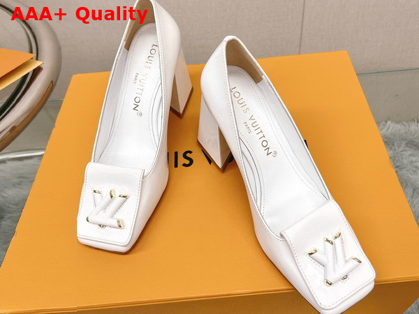 Louis Vuitton Shake Pump in White Patent Calf Leather High Block Heel Replica