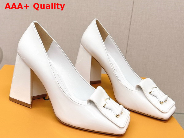 Louis Vuitton Shake Pump in White Patent Calf Leather High Block Heel Replica