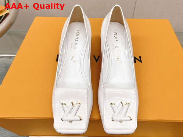 Louis Vuitton Shake Pump in White Patent Calf Leather Low Block Heel Replica