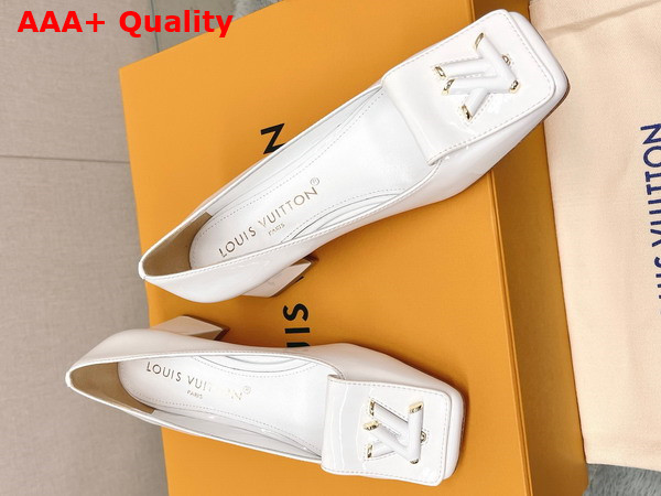 Louis Vuitton Shake Pump in White Patent Calf Leather Low Block Heel Replica