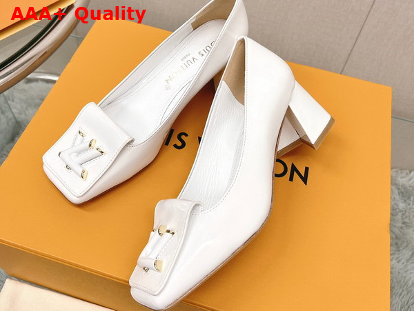 Louis Vuitton Shake Pump in White Patent Calf Leather Low Block Heel Replica