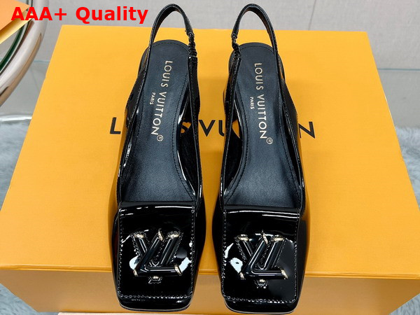 Louis Vuitton Shake Slingback Pump in Black Patent Calf Leather Low Block Heel Replica