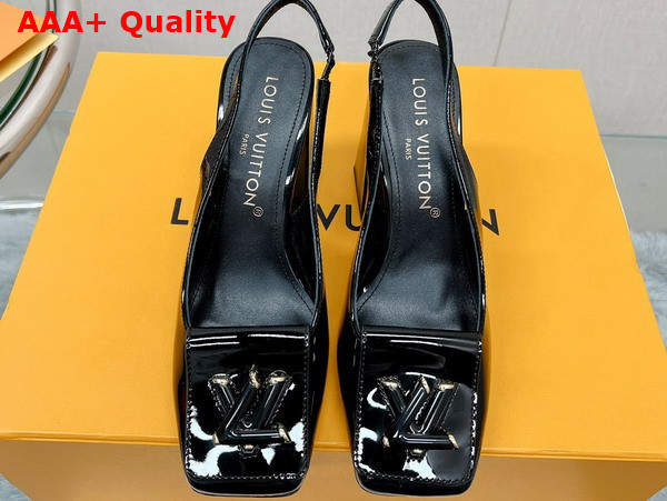 Louis Vuitton Shake Slingback Pump in Black Patent Calf Leather V Shaped Block Heel 1AB09D Replica