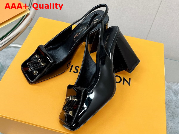 Louis Vuitton Shake Slingback Pump in Black Patent Calf Leather V Shaped Block Heel 1AB09D Replica