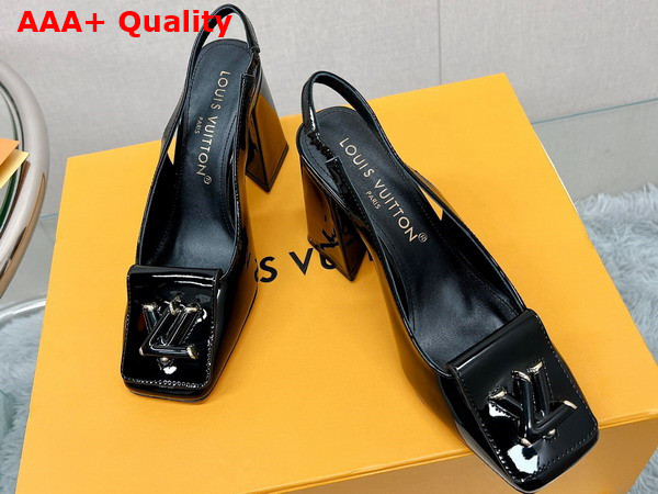 Louis Vuitton Shake Slingback Pump in Black Patent Calf Leather V Shaped Block Heel 1AB09D Replica