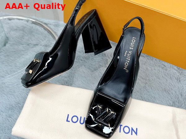 Louis Vuitton Shake Slingback Pump in Black Patent Calf Leather V Shaped Block Heel 1AB09D Replica