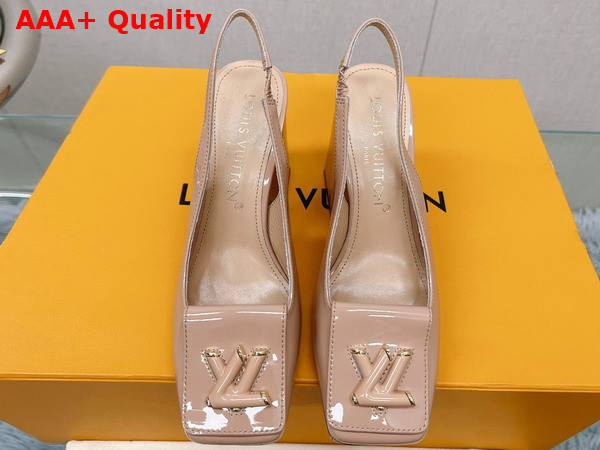 Louis Vuitton Shake Slingback Pump in Nude Patent Calf Leather V Shaped Block Heel Replica