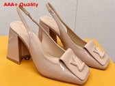 Louis Vuitton Shake Slingback Pump in Nude Patent Calf Leather V Shaped Block Heel Replica