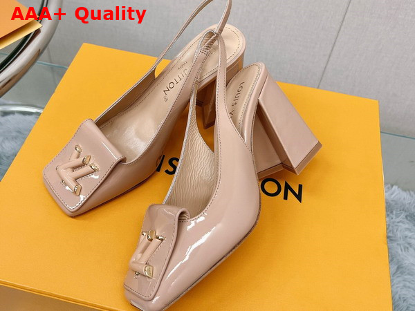 Louis Vuitton Shake Slingback Pump in Nude Patent Calf Leather V Shaped Block Heel Replica