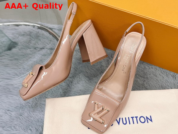 Louis Vuitton Shake Slingback Pump in Nude Patent Calf Leather V Shaped Block Heel Replica