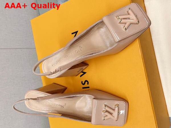 Louis Vuitton Shake Slingback Pump in Nude Patent Calf Leather V Shaped Block Heel Replica