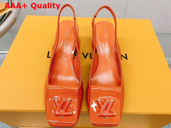 Louis Vuitton Shake Slingback Pump in Orange Patent Calf Leather Low Block Heel Replica