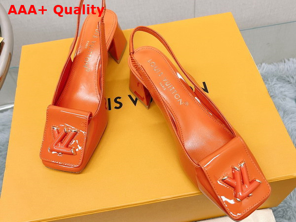 Louis Vuitton Shake Slingback Pump in Orange Patent Calf Leather Low Block Heel Replica