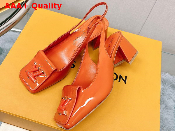 Louis Vuitton Shake Slingback Pump in Orange Patent Calf Leather Low Block Heel Replica