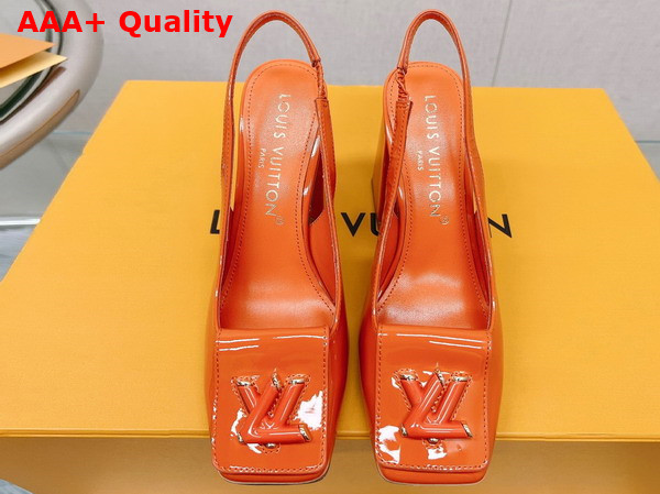 Louis Vuitton Shake Slingback Pump in Orange Patent Calf Leather V Shaped Block Heel 1AB0CP Replica