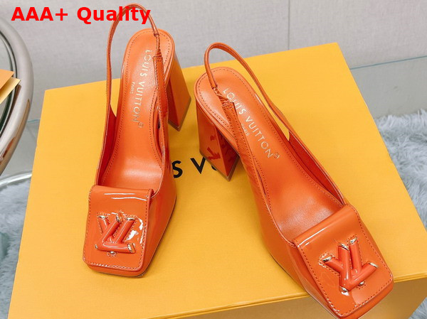 Louis Vuitton Shake Slingback Pump in Orange Patent Calf Leather V Shaped Block Heel 1AB0CP Replica