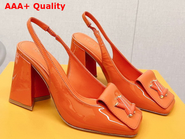 Louis Vuitton Shake Slingback Pump in Orange Patent Calf Leather V Shaped Block Heel 1AB0CP Replica