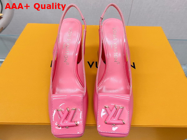 Louis Vuitton Shake Slingback Pump in Pink Patent Calf Leather V Shaped Block Heel 1AB0BV Replica