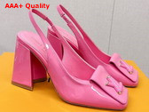 Louis Vuitton Shake Slingback Pump in Pink Patent Calf Leather V Shaped Block Heel 1AB0BV Replica