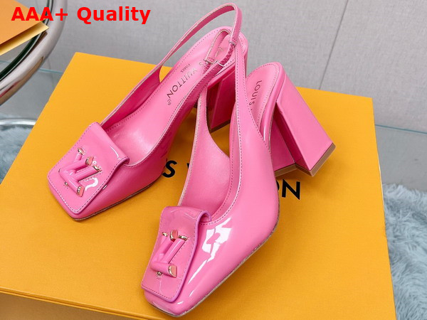 Louis Vuitton Shake Slingback Pump in Pink Patent Calf Leather V Shaped Block Heel 1AB0BV Replica