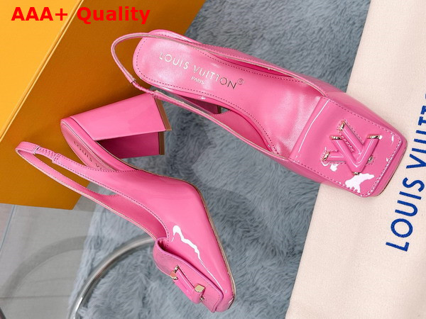 Louis Vuitton Shake Slingback Pump in Pink Patent Calf Leather V Shaped Block Heel 1AB0BV Replica