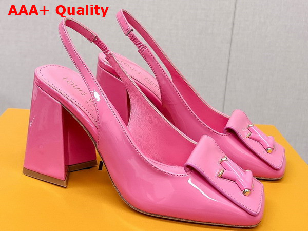 Louis Vuitton Shake Slingback Pump in Pink Patent Calf Leather V Shaped Block Heel 1AB0BV Replica