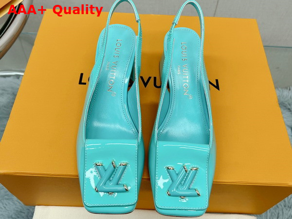 Louis Vuitton Shake Slingback Pump in Vert Deau Patent Calf Leather Low Block Heel Replica