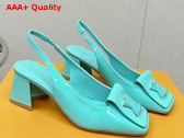 Louis Vuitton Shake Slingback Pump in Vert Deau Patent Calf Leather Low Block Heel Replica