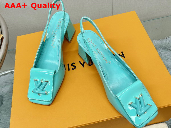 Louis Vuitton Shake Slingback Pump in Vert Deau Patent Calf Leather Low Block Heel Replica