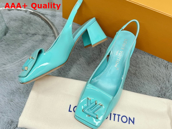 Louis Vuitton Shake Slingback Pump in Vert Deau Patent Calf Leather Low Block Heel Replica