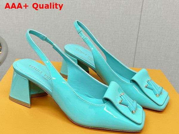 Louis Vuitton Shake Slingback Pump in Vert Deau Patent Calf Leather Low Block Heel Replica