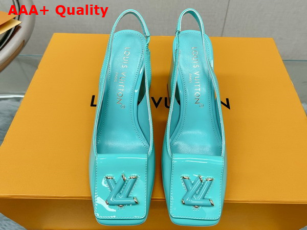 Louis Vuitton Shake Slingback Pump in Vert Deau Patent Calf Leather V Shaped Block Heel Replica