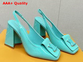 Louis Vuitton Shake Slingback Pump in Vert Deau Patent Calf Leather V Shaped Block Heel Replica