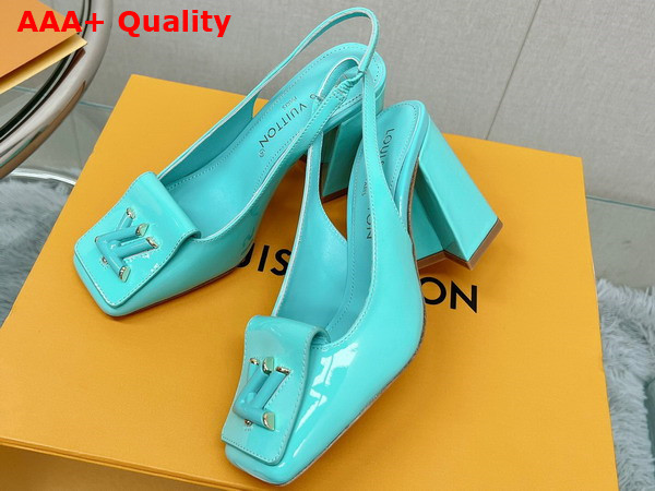 Louis Vuitton Shake Slingback Pump in Vert Deau Patent Calf Leather V Shaped Block Heel Replica