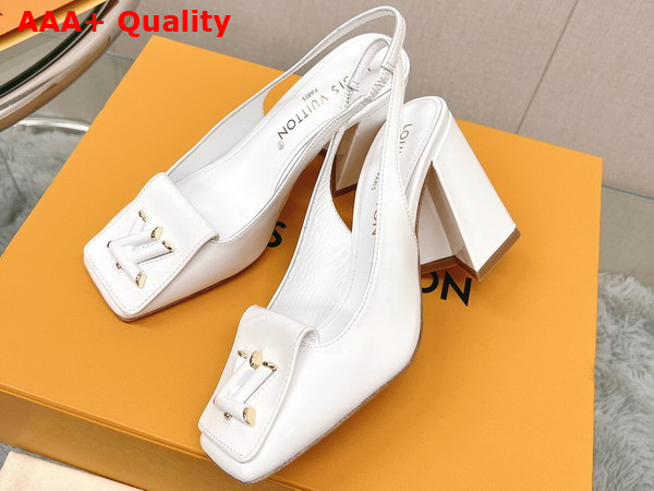 Louis Vuitton Shake Slingback Pump in White Patent Calf Leather V Shaped Block Heel 1AB0A7 Replica