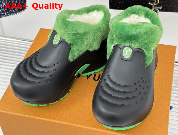 Louis Vuitton Shark Ankle Boot in Black Eva Rubber and Green Shearling Replica