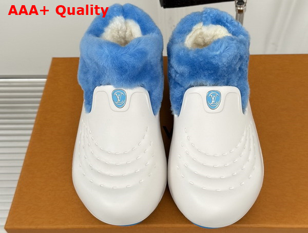 Louis Vuitton Shark Ankle Boot in White Eva Rubber and Blue Shearling Replica